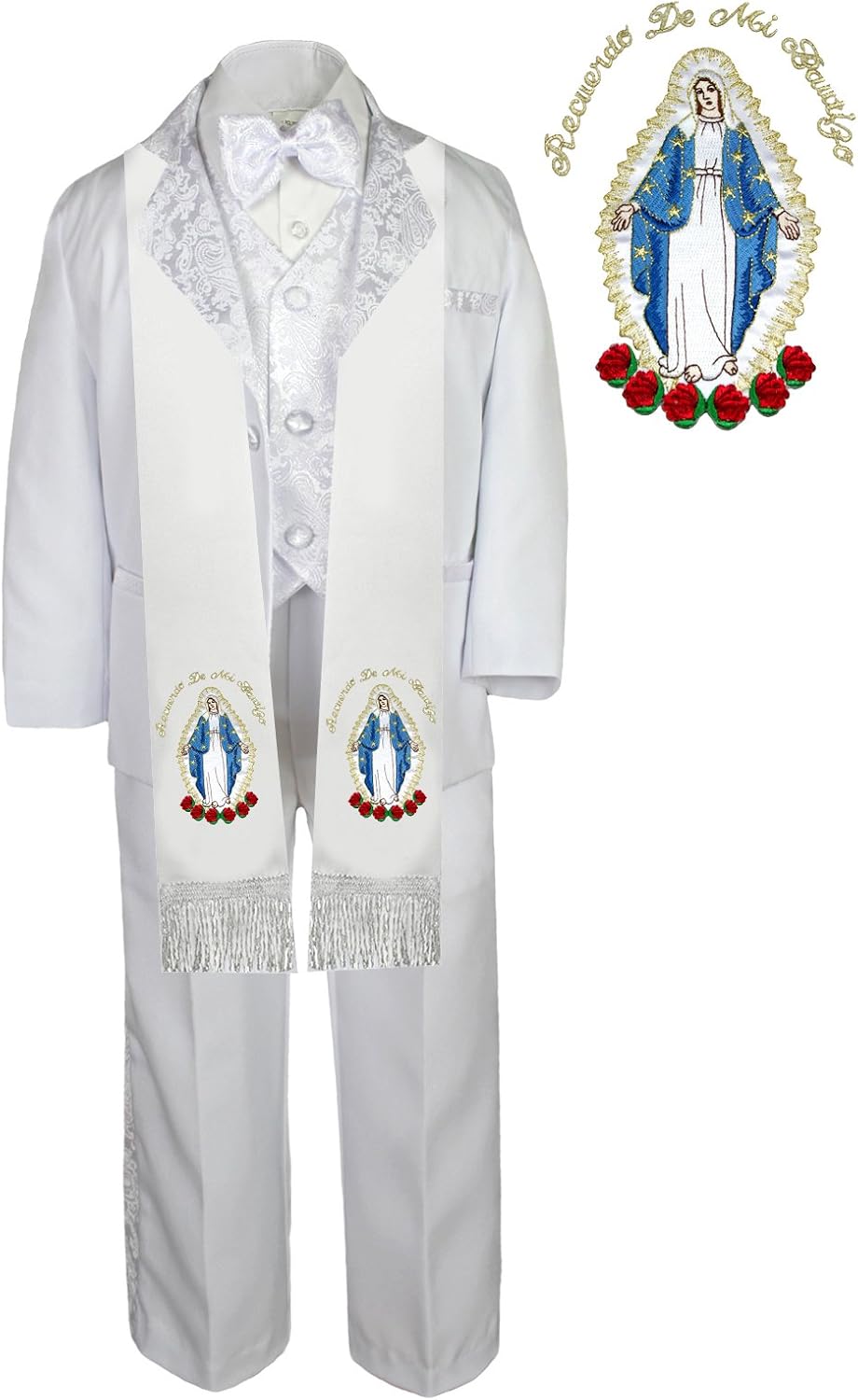 6pc Baptism Christening White Paisley Tuxedo Spanish Gold Maria Stole