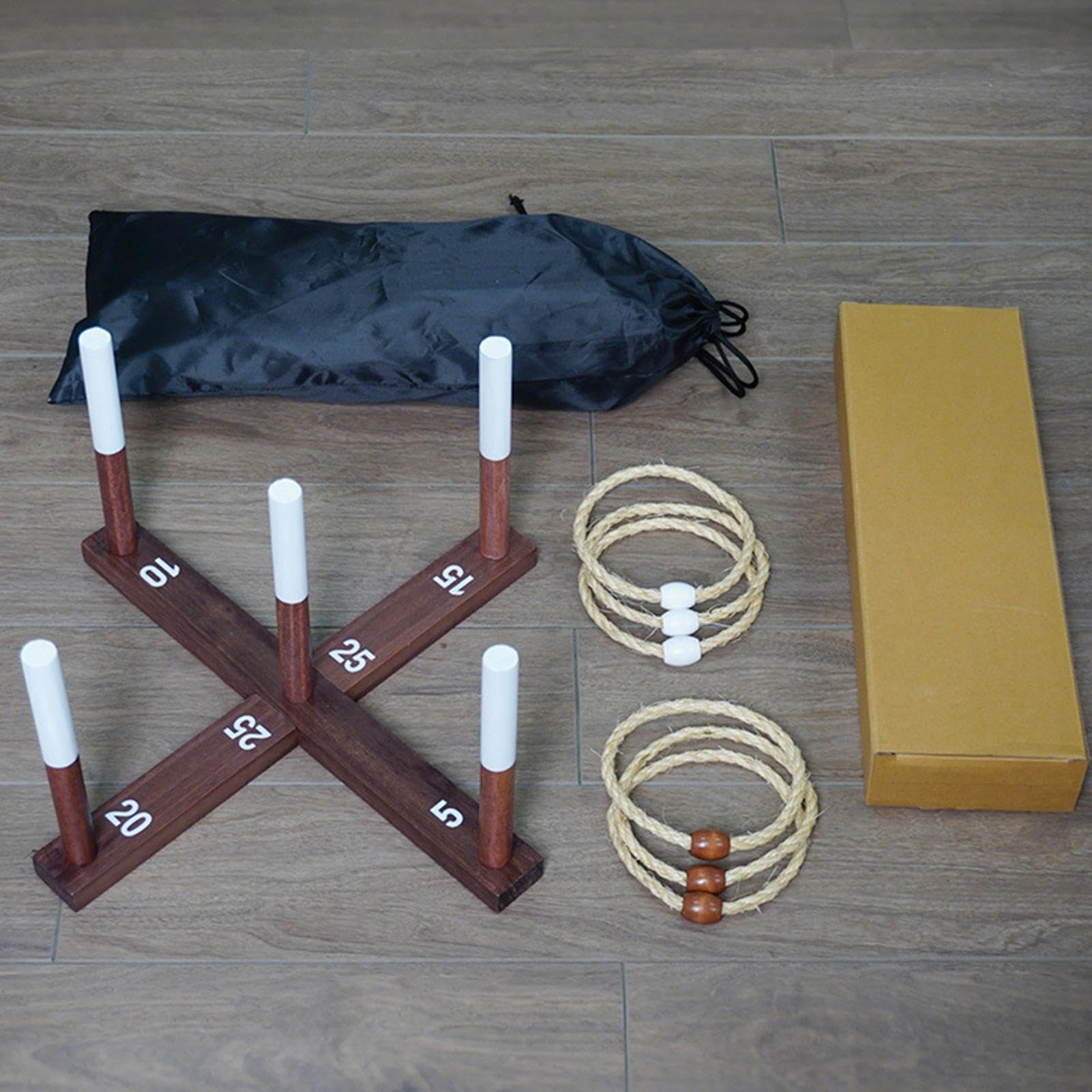 Fangballspiel - 41 x 13,5 x 6 cm, Outdoor-Spiele, verstellbares Ringwurfspiel für Kinder, Ringe mit Holzperlen, Hofspiele | Lustige Sportspiele