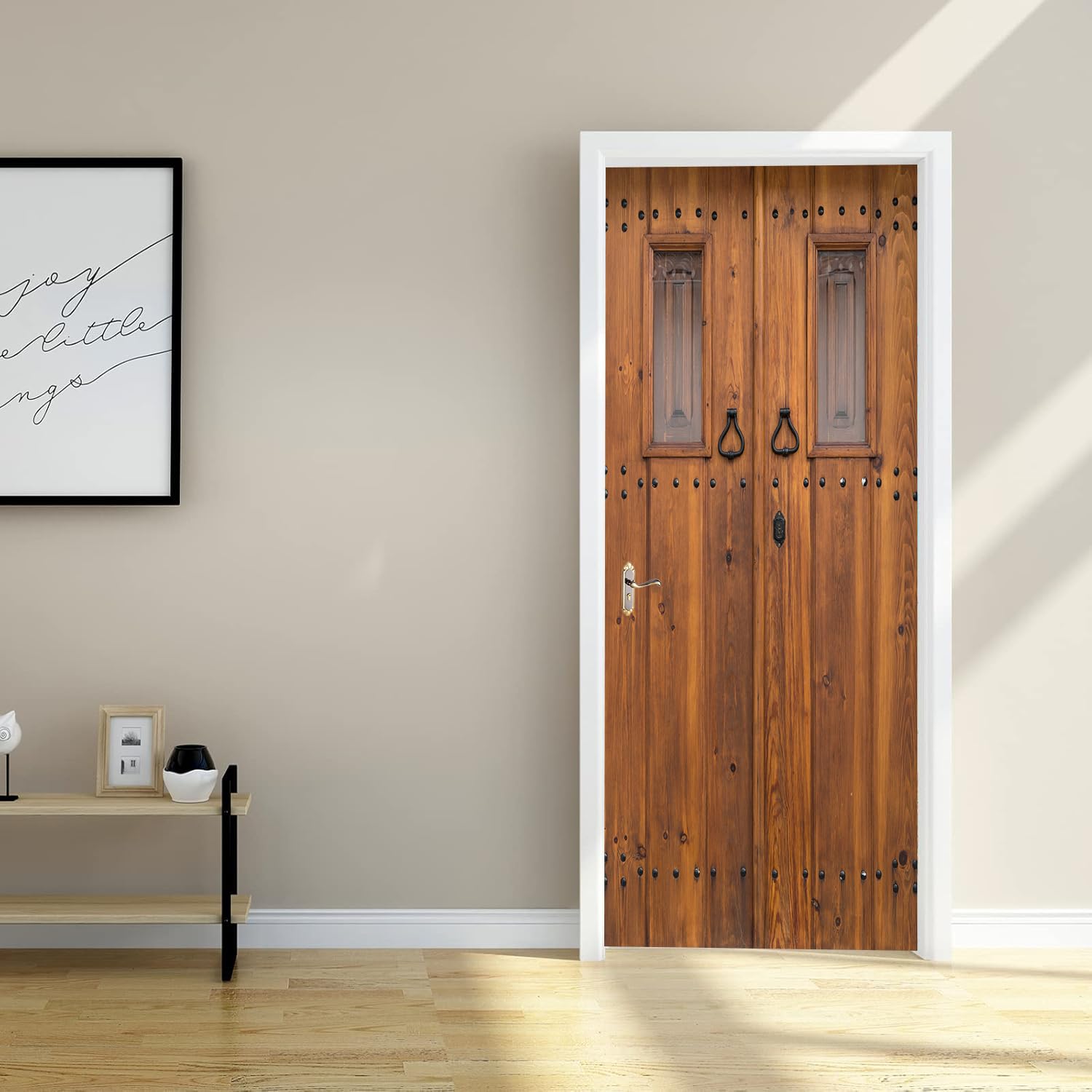 Papier peint de porte en bois masquant les imperfections rénovation rapide 3D