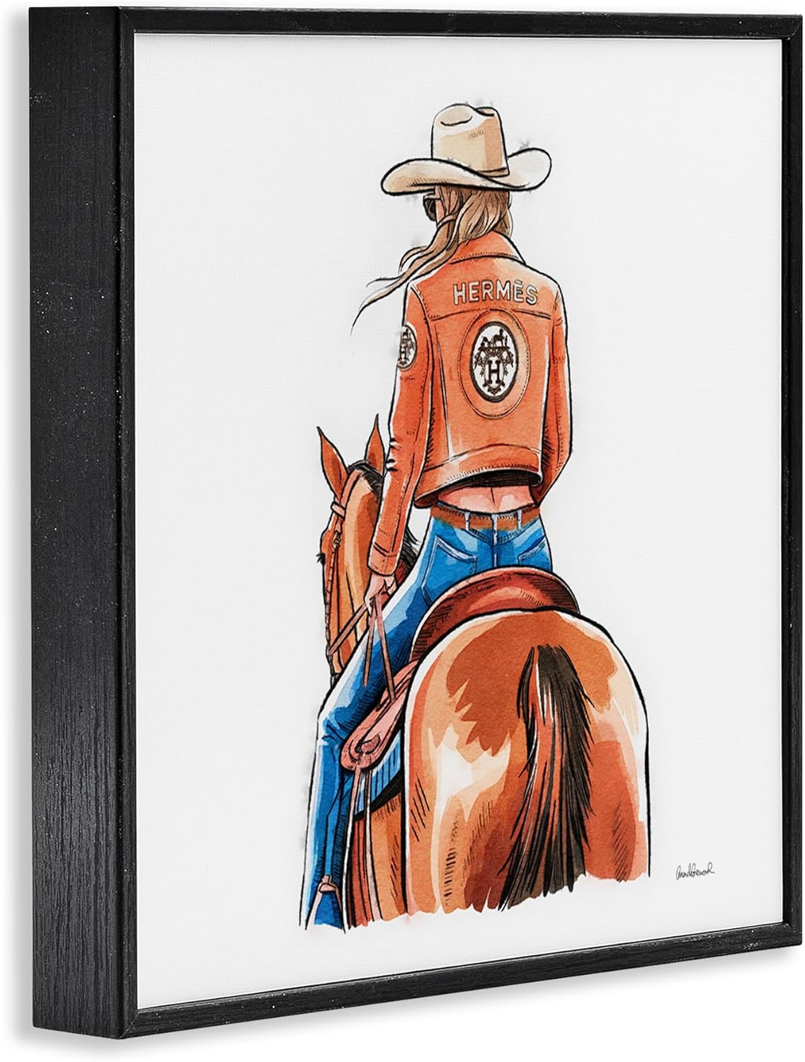 Stupell Industries Fashionable Chic Cowgirl Black Framed Giclee Wall Art Design by Amanda Greenwood, 24 x 24
