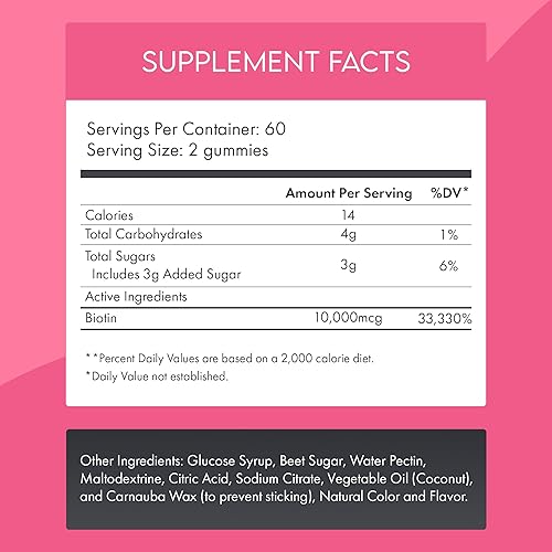 Miniatura 4 de Gomitas de biotina de 10,000 mcg  120 unidades  Apoya el cabello sano y las uñas más fuertes  Suplemento de absorción rápida para hombres y mujeres
