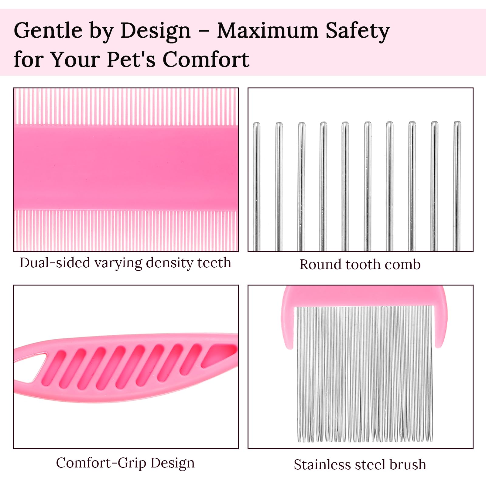 Lot de 7 peignes professionnels anti-puces et tiques pour chiens et chats – Kit de toilettage en acier inoxydable à dents fines et larges pour enlever les poux, les nœuds et les taches de déchirure