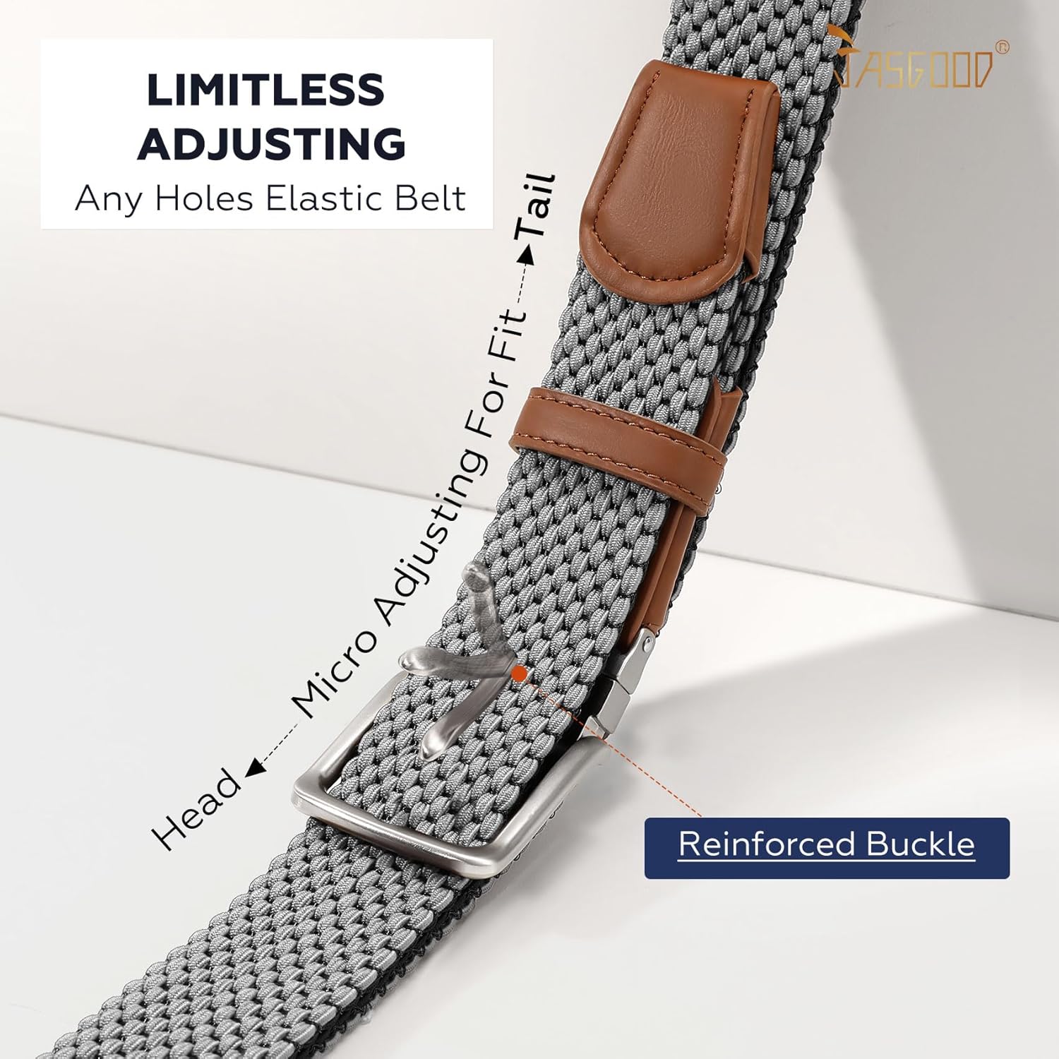 JASGOOD Reversible Elastic Braided Belt for Men, 1.34" Casual Woven Stretch Golf Belt for Jeans Shorts Pants - Image 3