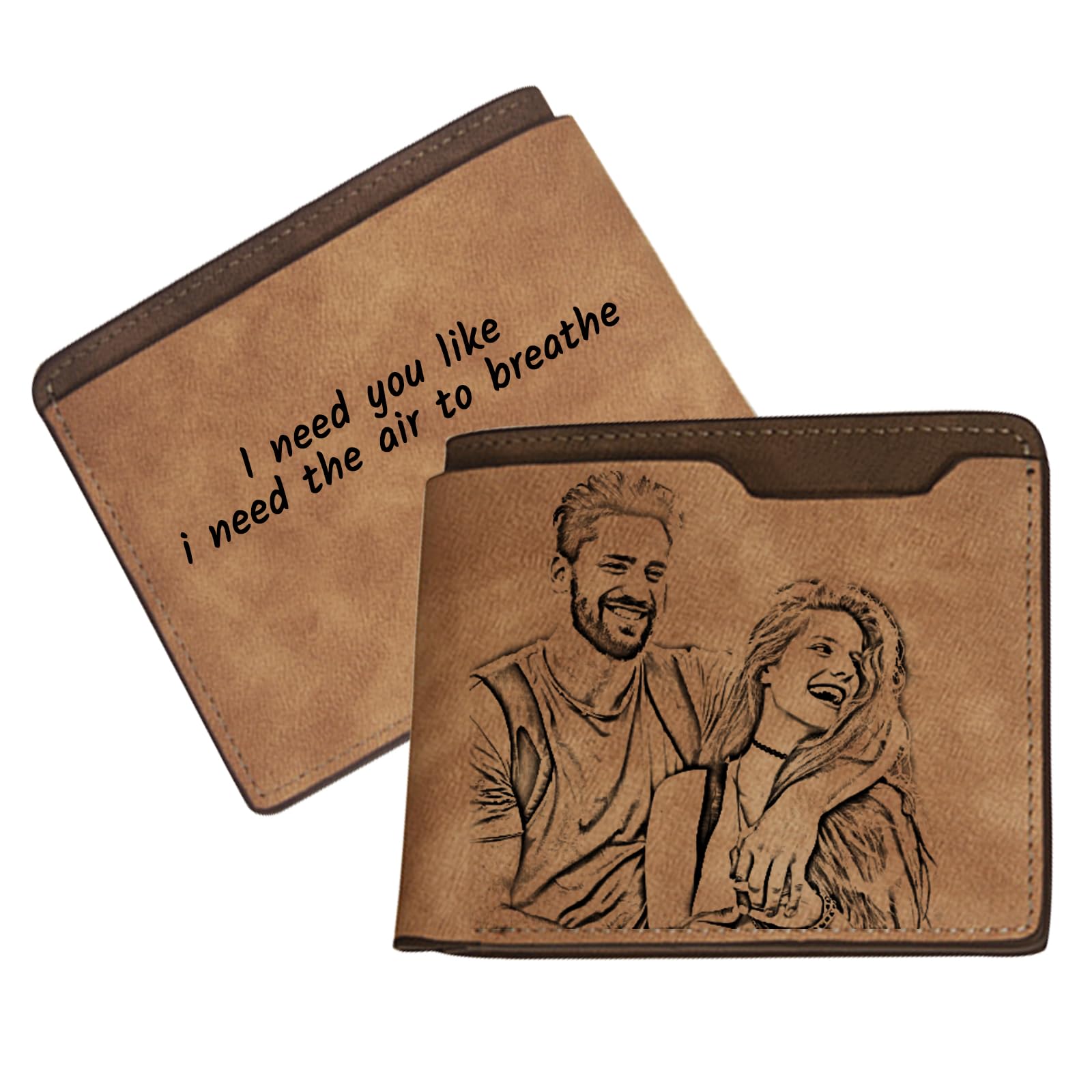 BEXOA EDC Custom Wallets for Men Personalized Photo Text Wallet Customized Leather Wallet Gift for Dad Boyfriend Husband Father's Day (Wallet-A)