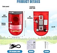 Vista 2 de Qualirey Alarma solar de sonido y luz, sensor de movimiento, sirena de seguridad para exteriores, 129 db, detector activado impermeable, alarma