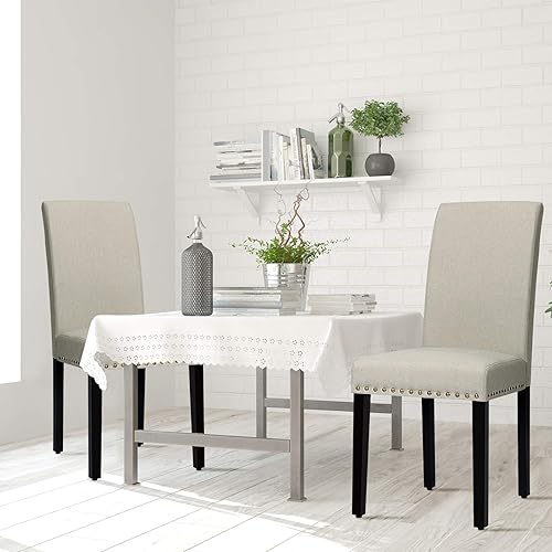 Miniatura 4 de RELAX4LIFE Juego de 4 sillas de comedor tapizadas de tela con patas de madera maciza, asiento acolchado y respaldo sin brazos, juego de sillas de