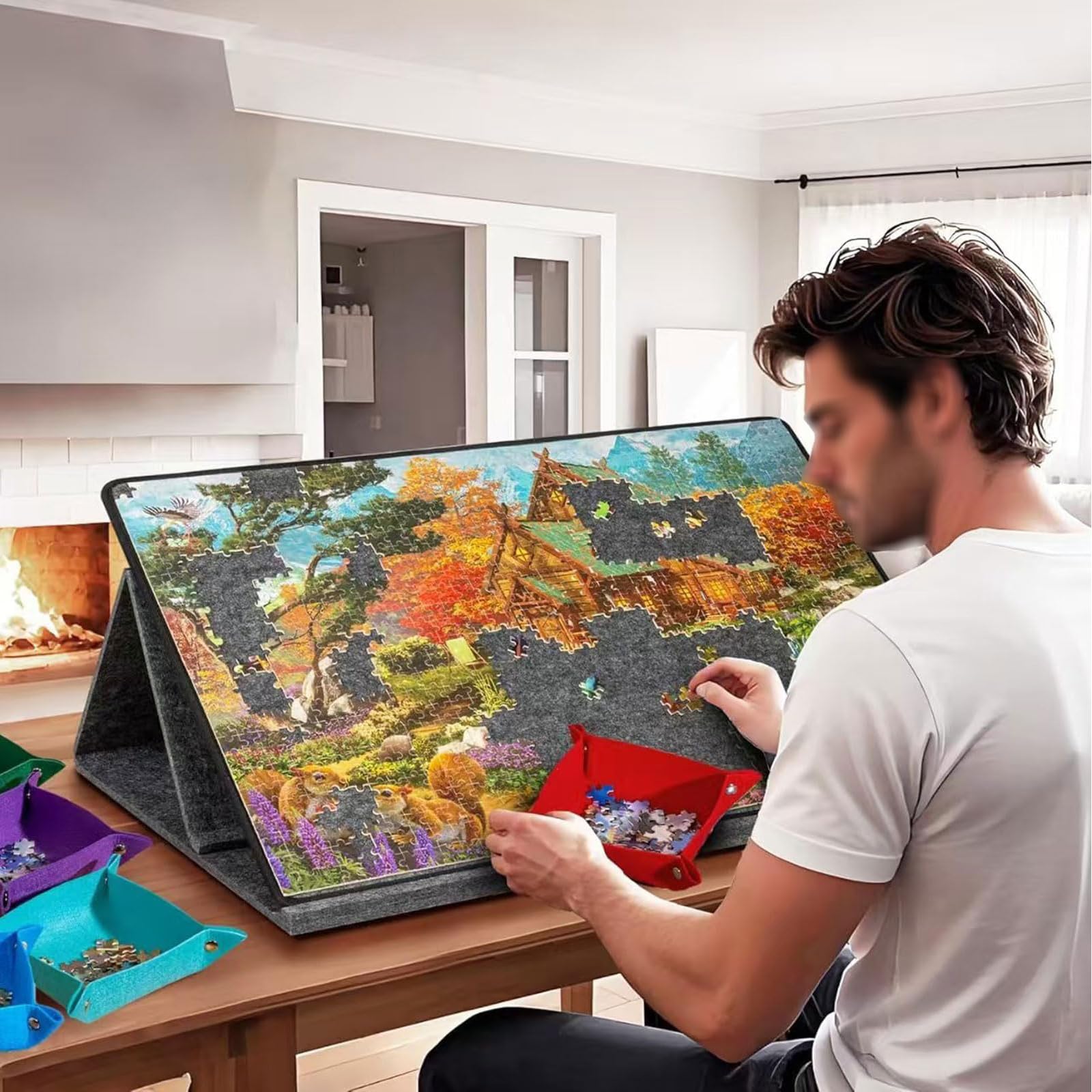 Support Puzzle Table Puzzle Inclinable Tapis Puzzle 1000 Pieces Trieur Puzzle Planche A Puzzle Tableau De Puzzle Portable LéGer en Feutre