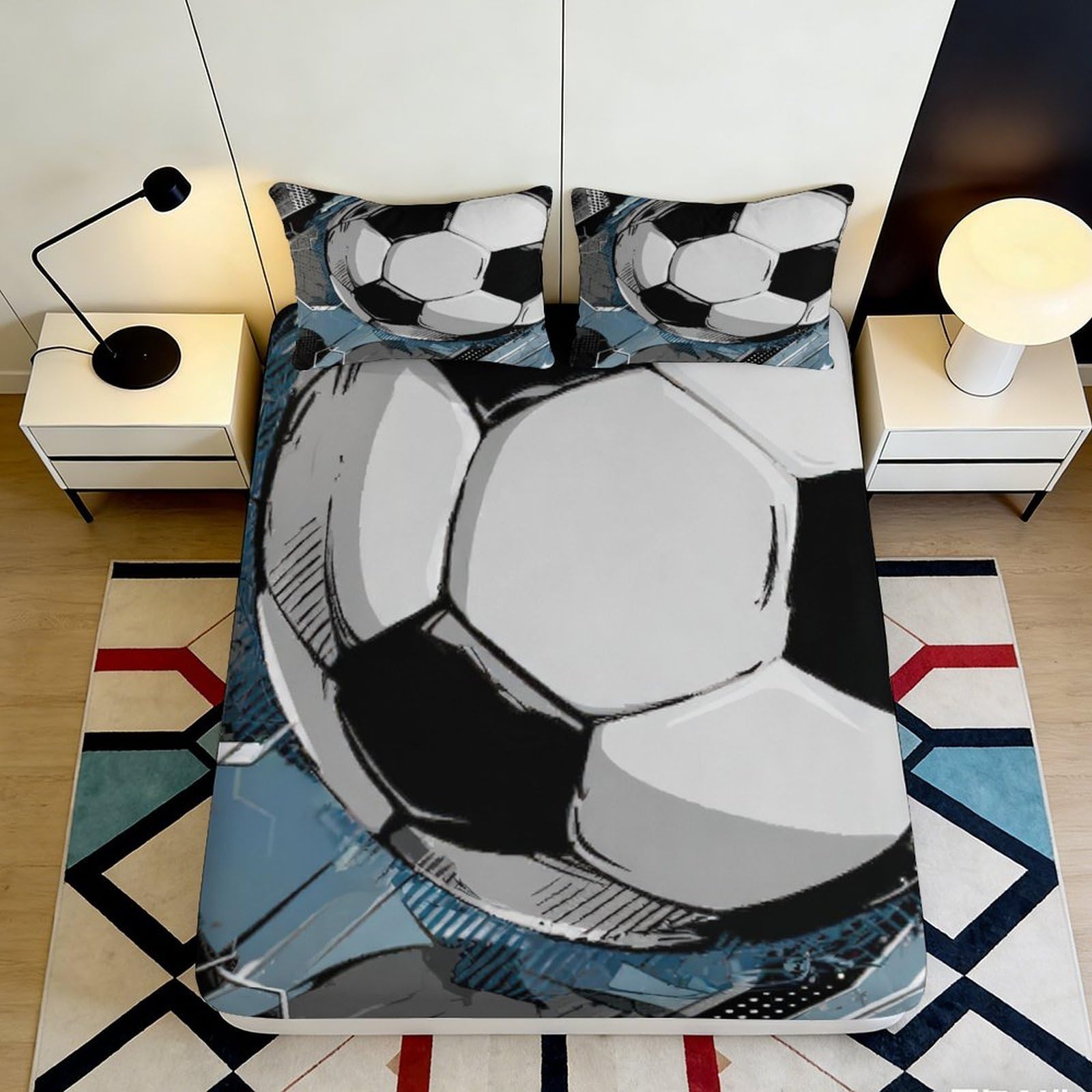 Jqzkxnhpbr Style-1 3D Printed Soccer Ball Fitted Sheet Microfiber Soft Breathable Football Bed Cover For Bedroom Guest Room Decor 90X200x25cm