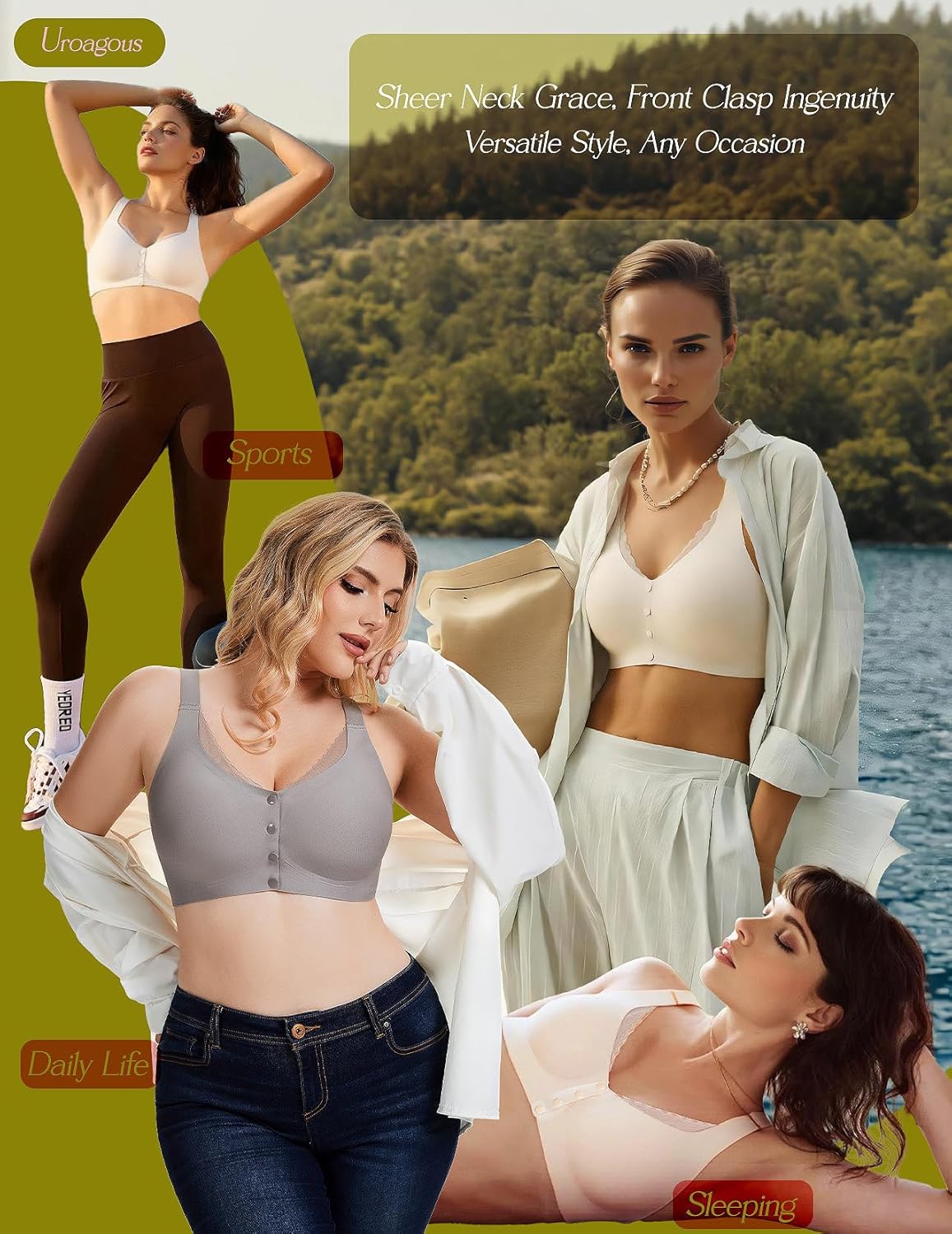 Womens Front Closure Bras for Women Seamless No Underwire Mesh Neck Bralettes Supportive Wireless Mastectomy Bra - Image 7