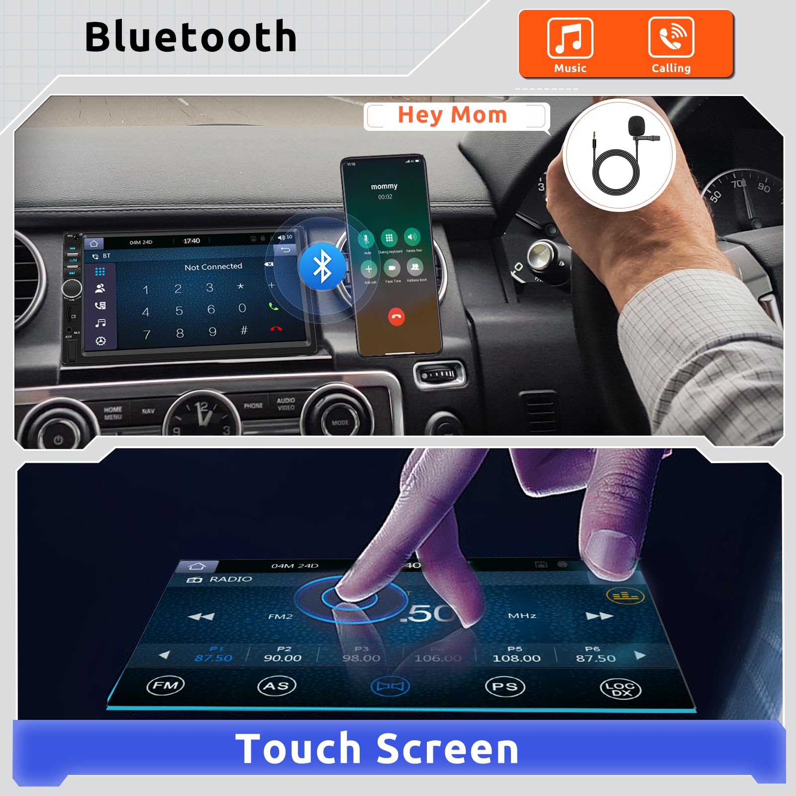 Hodozzy Autoradio 2 Din avec CarPlay et Android Auto, Poste Radio Voiture 7 Pouces Double Din Écran Bluetooth Radio MP5 Voiture avec Lien Miroir/SWC/FM/EQ/USB/AUX Auto Stéréo 2 Din+Camera de Recul