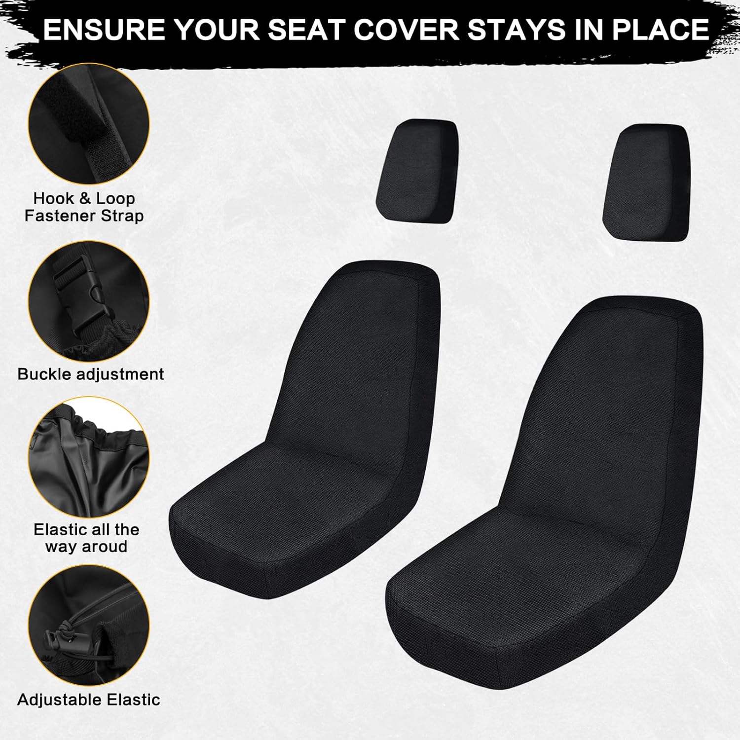 Rhino 700 Seat Covers with Headrest Covers - Waterproof PU Coatin Compatible with Rhino 700 660 450 2004-2021,Black UTV Seat Cover