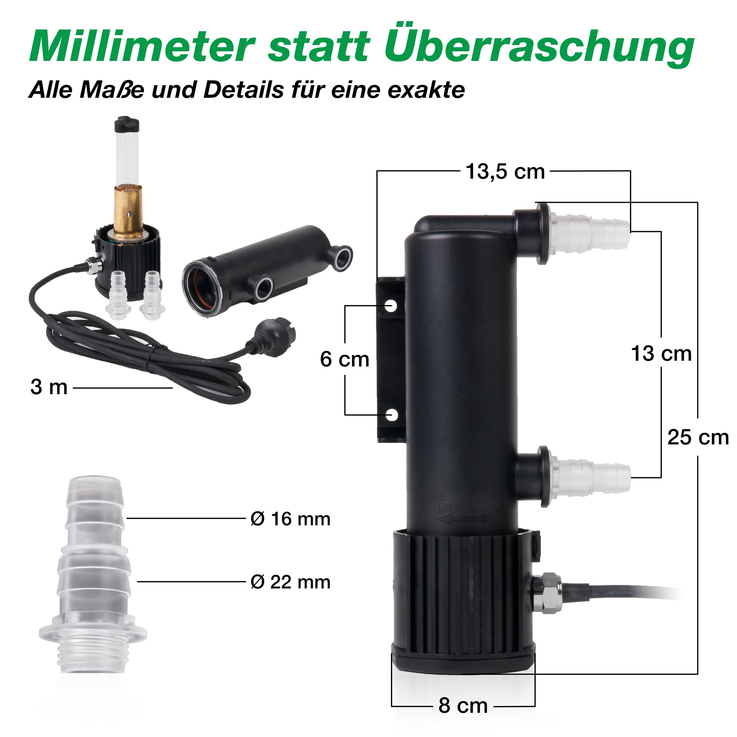 UVC Teichklärer | Desinfektion für klares Wasser im Teich | Wasserklärer ohne Chemie | UV-C Algenvernichter (7 Watt)