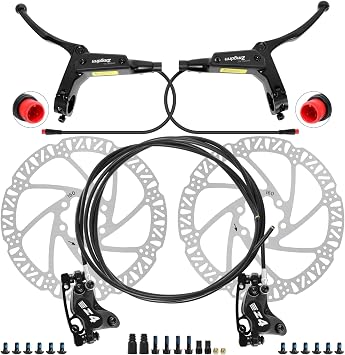 Hydraulic Disc Brake Set for E-bike, 4-Pistons 2-PIN Power-Off Pre-Bled with Mineral Oil Brakes Kit with 2Pcs 160mm 2.2mm Thick Rotors for eBike, Mountain Bike, Road Bike
