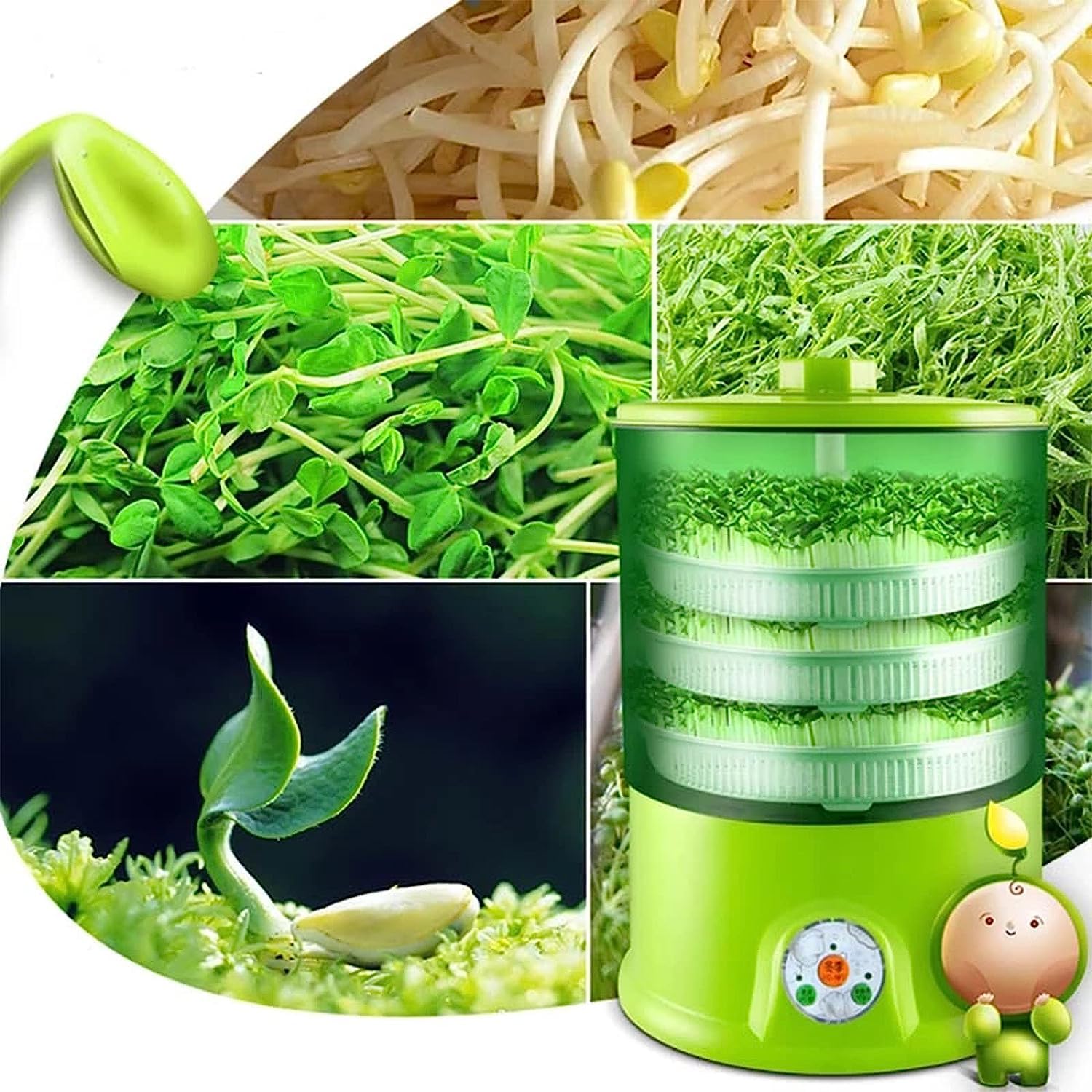 Automatische Keimmaschine, Sojasprossen-Anbaumaschine, mit LED-Anzeige und Druckplatte, automatische 360-Grad-Bewässerung, zur Herstellung von Sojasprossen, Natto, Reiswein usw