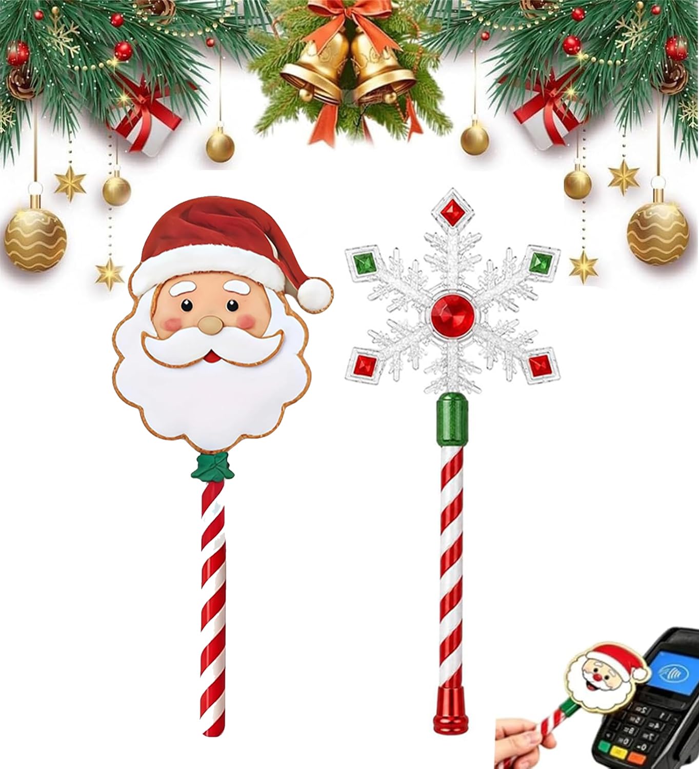 Christmas Tap Wand Credit Card Wand Tap to Pay Wand，Santa Claus+Snowflakes