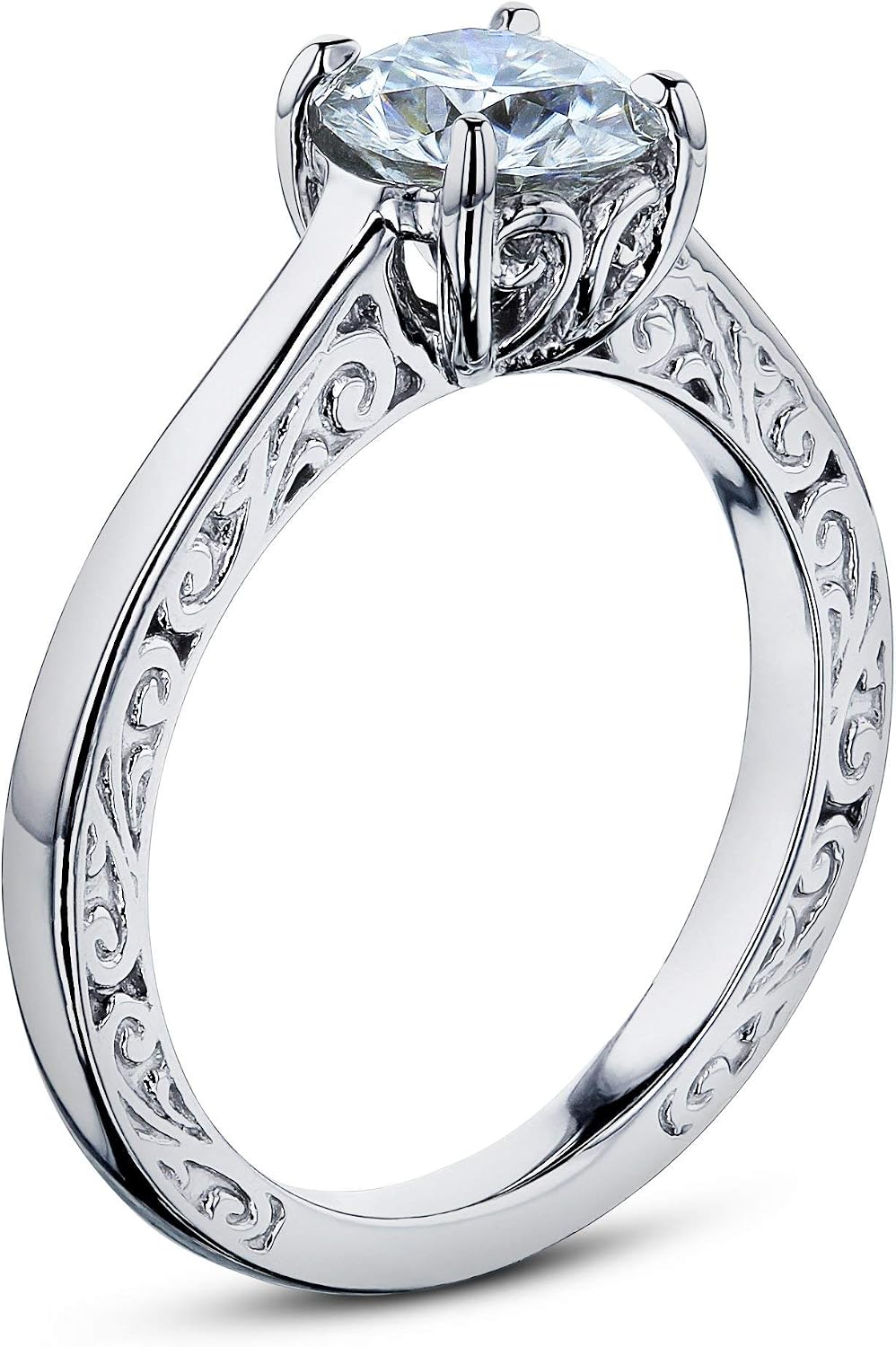 Kobelli One Carat Moissanite Solitaire Filigree Engraved Ring (DEF/VS)