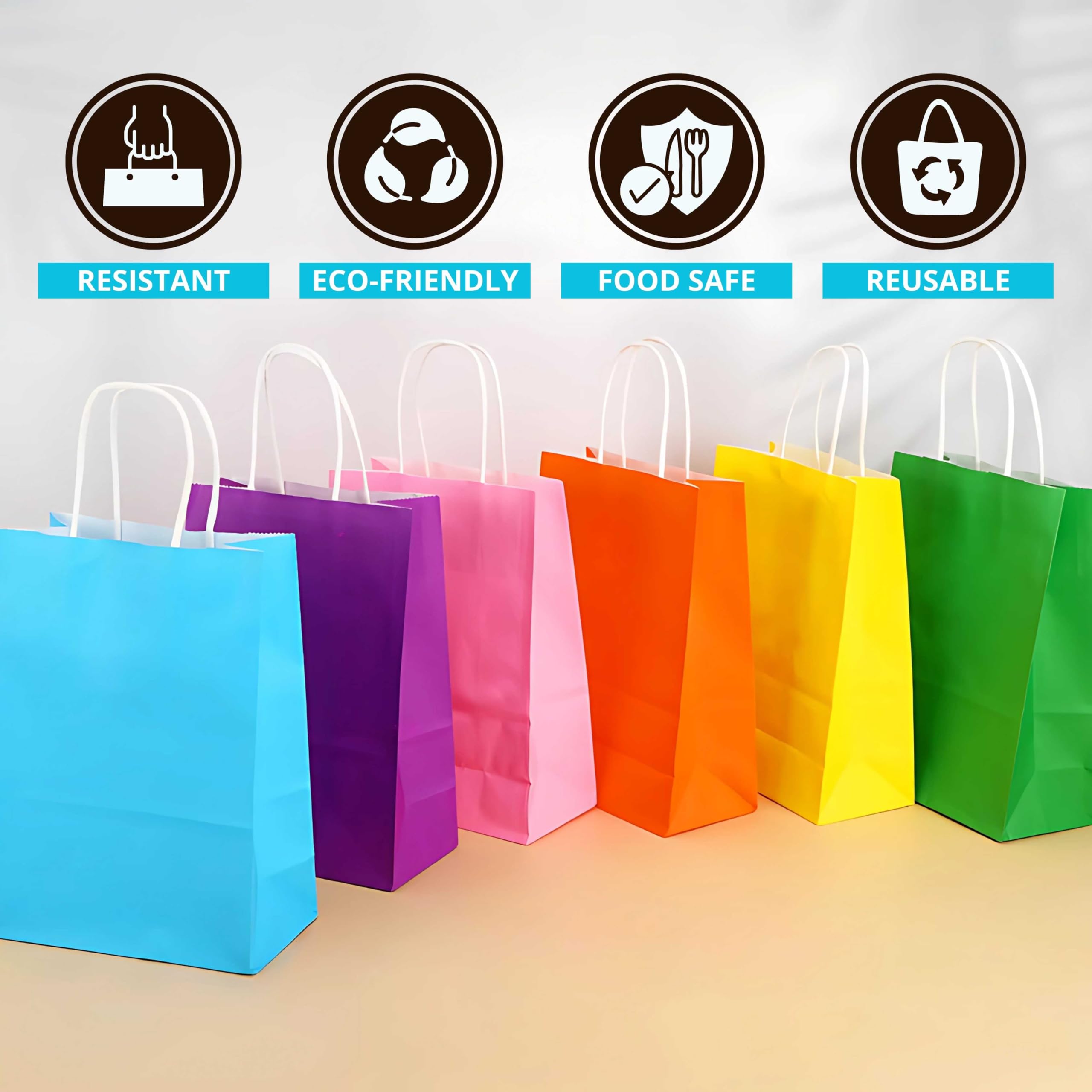 50 sacchetti regalo in carta kraft, 25 x 10 x 32 cm, sacchetto regalo di compleanno, sacchetto regalo con manici intrecciati, ideale per confezioni regalo, celebrazioni, Natale, matrimonio, festa