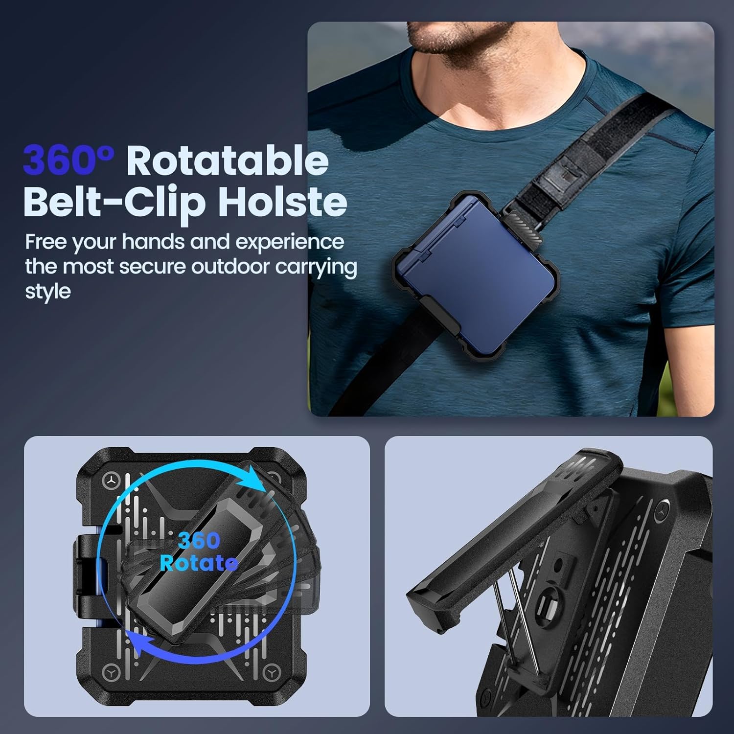 VEGO for Z Flip 7 Case with Screen Protector & Belt Clip [Hinge Protection & Foldable Kickstand] Hard PC Cover Shockproof Anti-Drop & Support Wireless Charing Case for Samsung Galaxy Z Flip 7-Blue