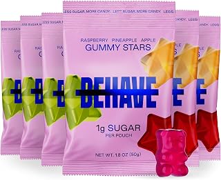 BEHAVE Low Sugar Gummy Candy (Sweet Stars 6-Pack) | Keto, Diabetic Friendly, High Fiber, Gluten-Free & Non-GMO