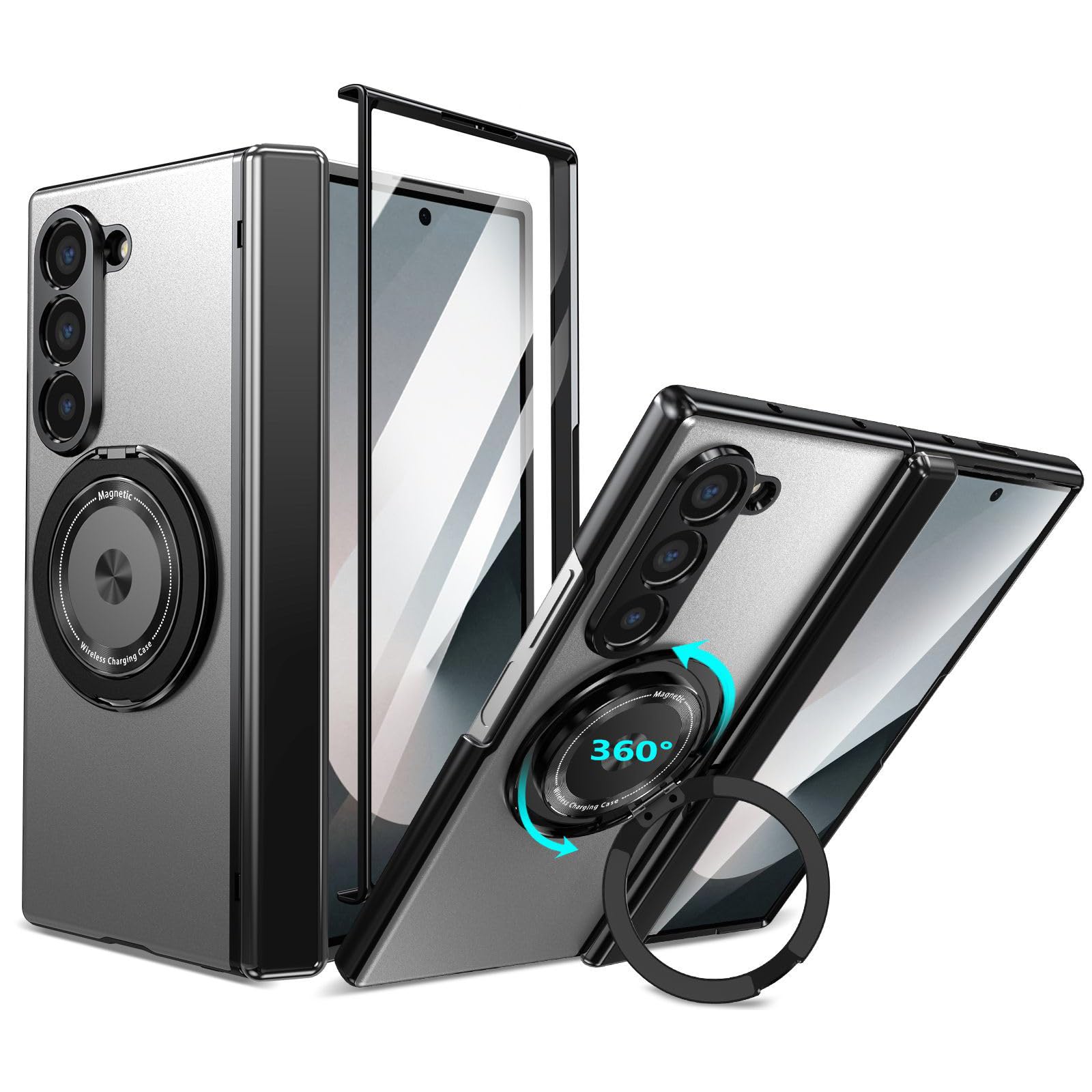 Coque Samsung Galaxy Z Fold 8 Ultra magnétique grise avec protection charnière intégrée et béquille