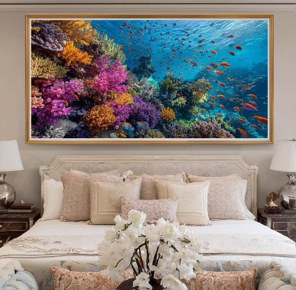 Diamond Painting Kits for Adults, 5D Diamond Art Coral 60x150cm, DIY Large School Of Fish Dimond Art kits Adults, Full Drill Crystal Rhinestone Embroidery Canvas Gem Art for Home Wall Decor (DP348)