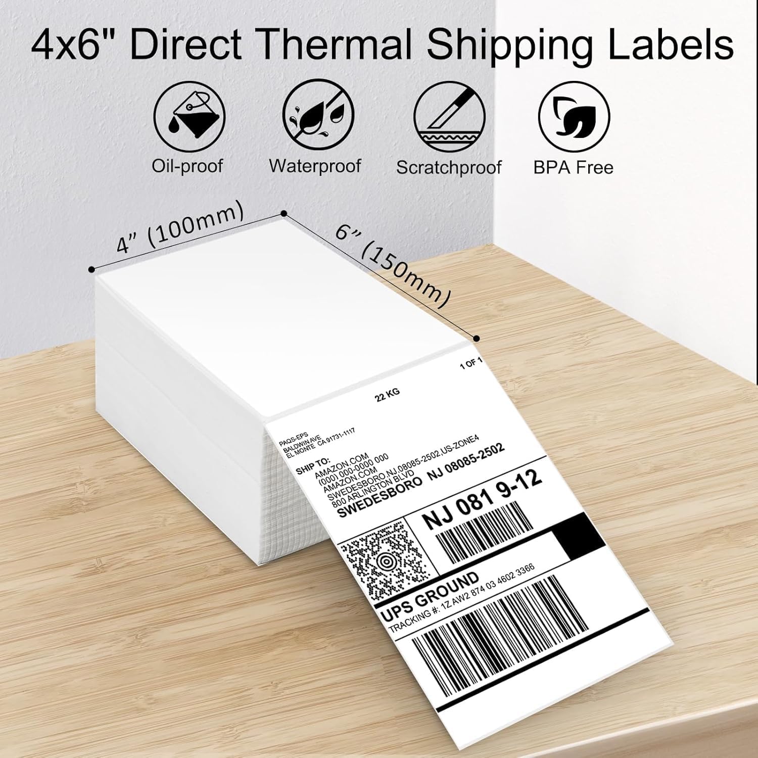 Sale4Less 3000 Fanfold 4 x 6 Direct Thermal Shipping Labels - Label Compatible DYMO Label writer Rollo & Zebra with Perforated line for Thermal Printers labels - Commercial Grade - Manufactured By UPS