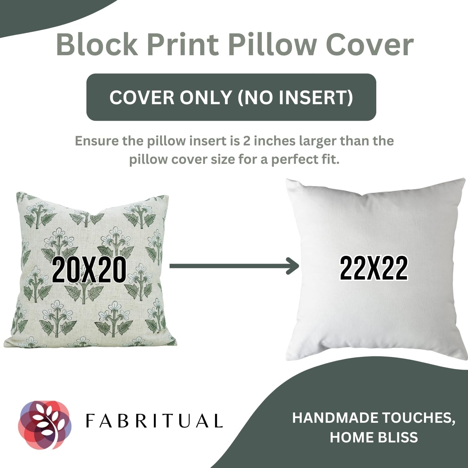 Viscose Linen Fabric Artistic Handmade Floral Block Print 22x22 Inch Throw Pillowcase Cushion Cover Decorative for Sofa, Couch, Chair, Living Room, Bedroom (Chahat-White)