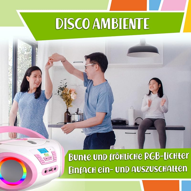 TinyGeeks Gyerek Boombox CD Lejátszó FM Rádió Beépített Hangszóróval Rózsaszín