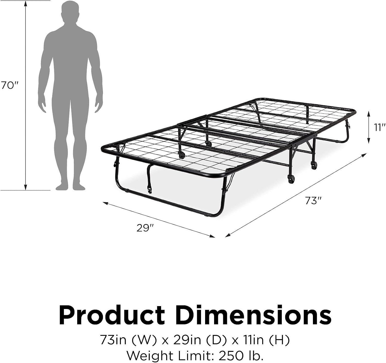 DHP Levy Folding Guest Bed with Metal Frame & 5 Inch Mattress, Twin, Black