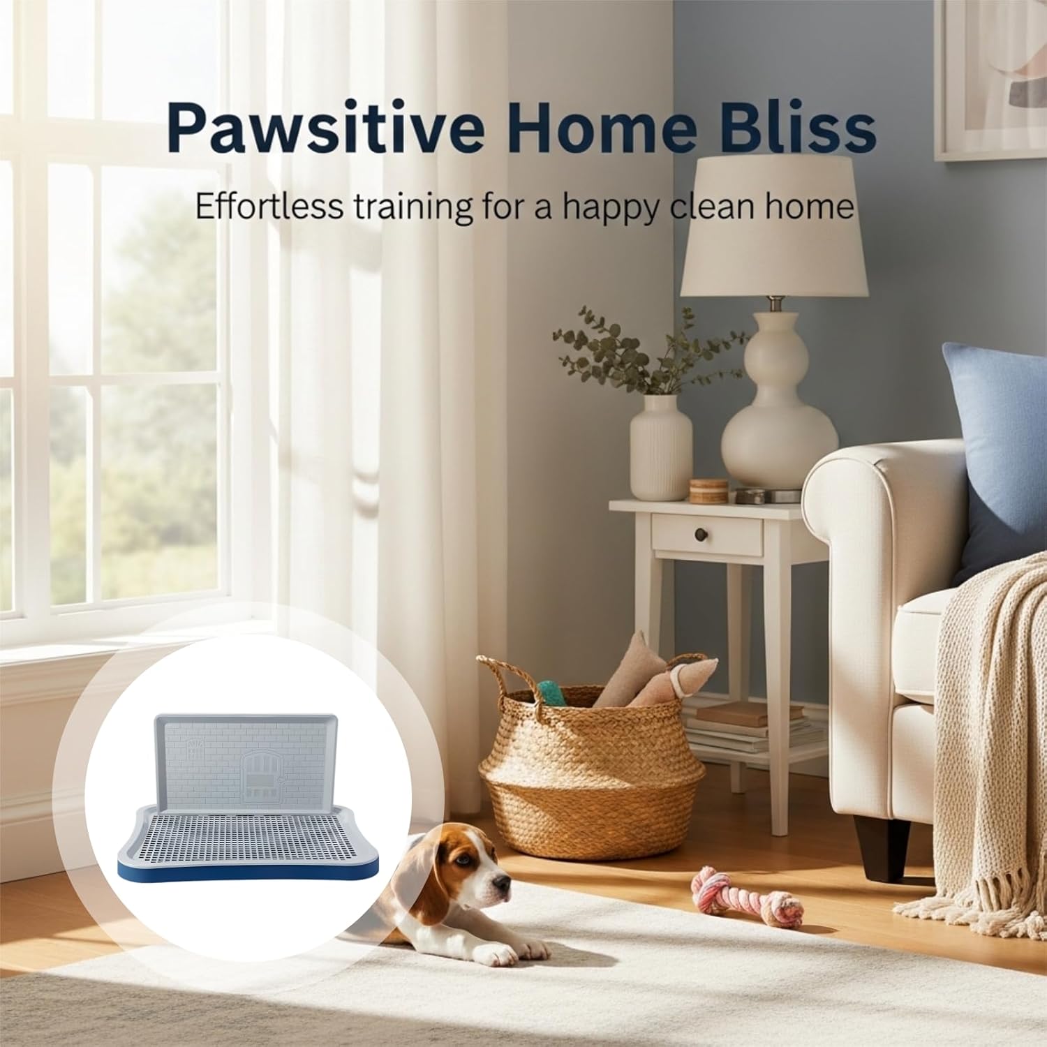 Puppy Potty Training Dog Pad Holder, 20 in with Splash Guard, Included Manual and Post, Dark Blue, 20.1 X 15.6 X 1.4 in Dog Toilet