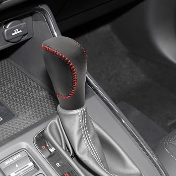Compatible with DIY Genuine Black Leather Gear Shift Knob Cover Interior Accessories Protective Decoration for Honda CRV 2023 2024 2025 2026 Red Stitches