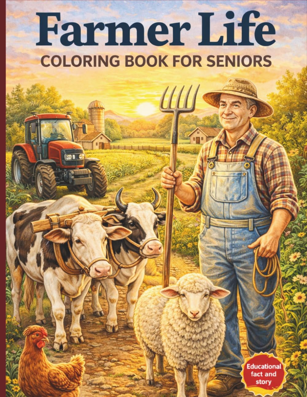 Farmer Life Coloring Book for Seniors: Bold & Easy Rural Scenes, Simple Farm Living Designs for Relaxation and Stress Relief: 50 Bold and Easy Farm ... Animals and Village Scenes for Stress Relief