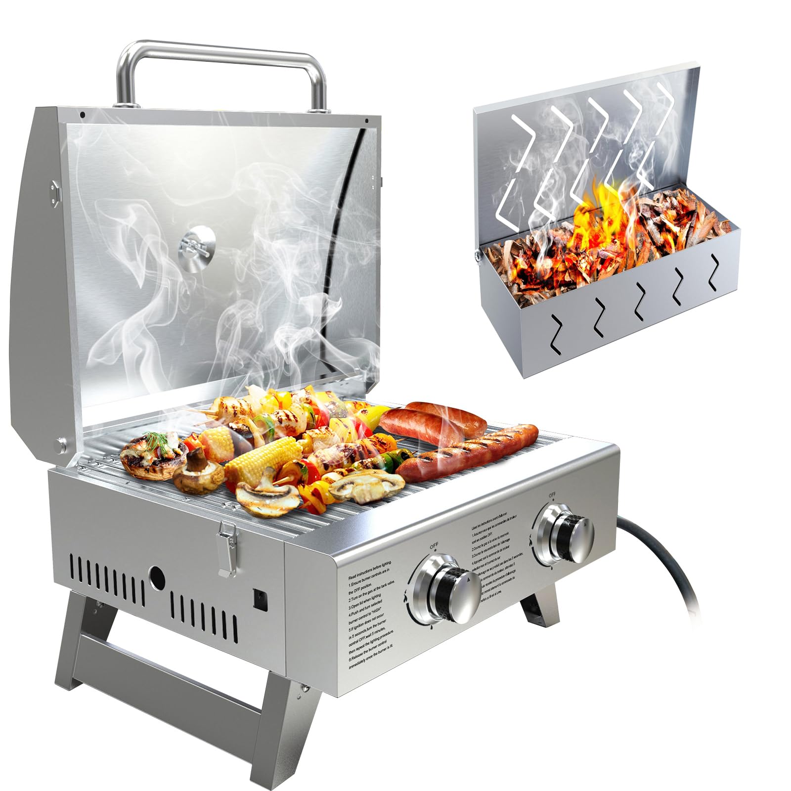 Amazon.com: Portable Propane Gas Grill+ Grill Smoker Box, Camping