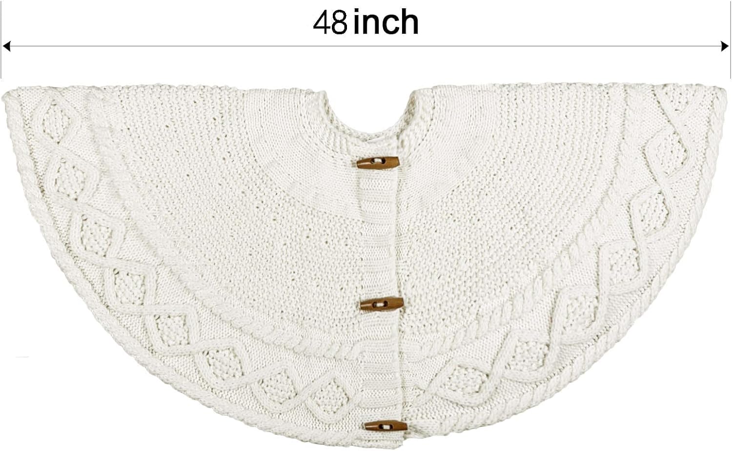 48 inch Christmas Tree Skirt: Diamond Edge Knit Tree Skirt for 7.5ft Tree, Cream White Tree Skirt, Vintage Tree Skirts, Rustic Farmhouse Christmas Decorations