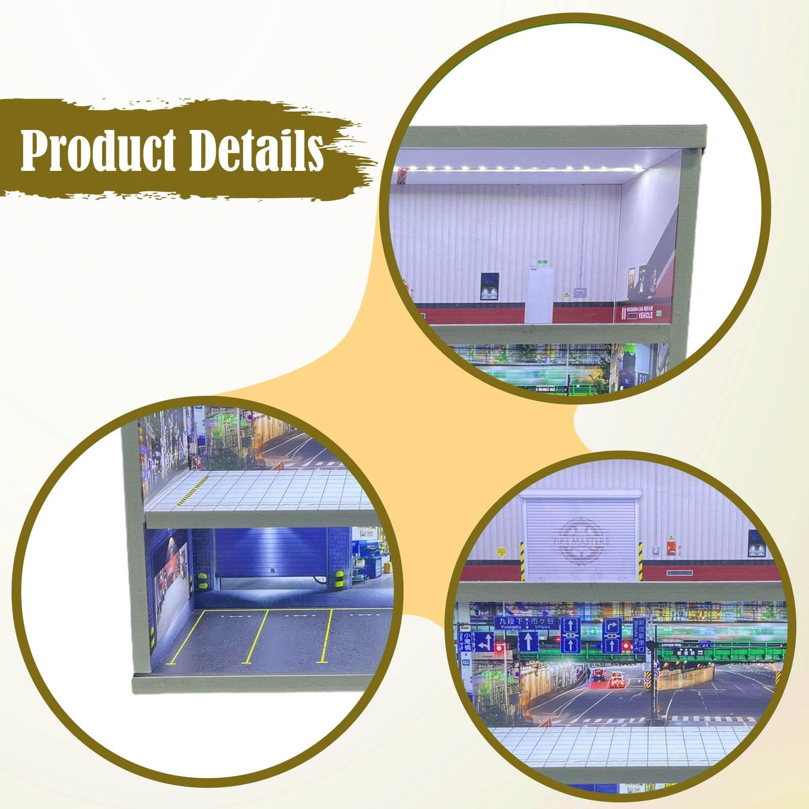 Vitrine für Modellautos, Dioramen, Garagendekorationen, Mikrolandschaften, Acryl mit Beleuchtung, Geeignet für Sammler, Style D