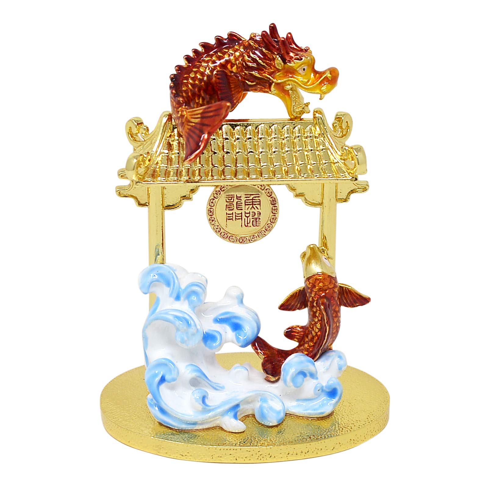Statue Feng Shui carpe dragon W4392, objet d'art premium pour bureau