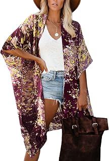 Kimonos for Women Floral Beach Cover Up Loose Swimsuit Bathing Suit Coverup Cardigan for Summer Swimwear