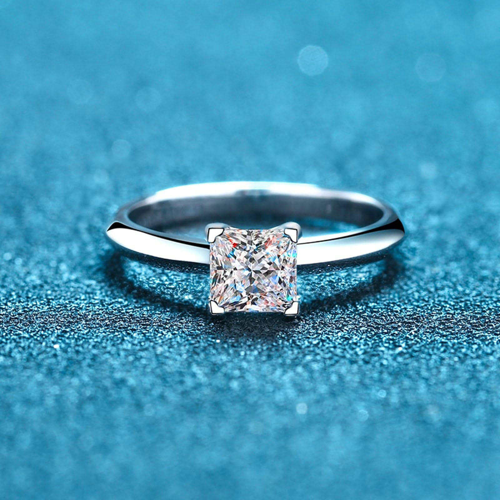 Anelli Donna Platino Bianco 18K 1ct Bianco Principessa Diamante Coltivato da Laboratorio Anello Donna Fidanzamento
