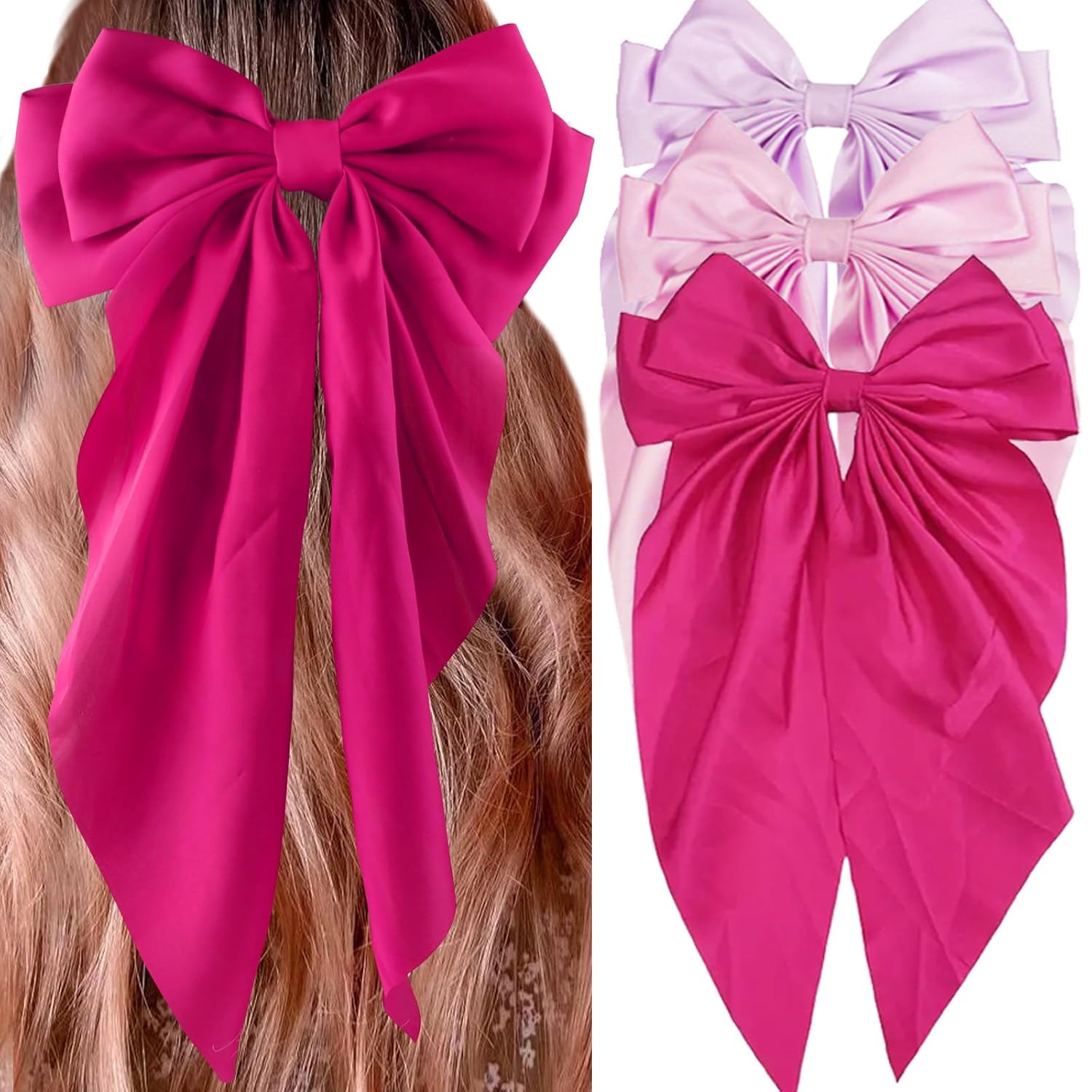 3Pcs Silky Satin Hair Bows for Women Hair Ribbons for