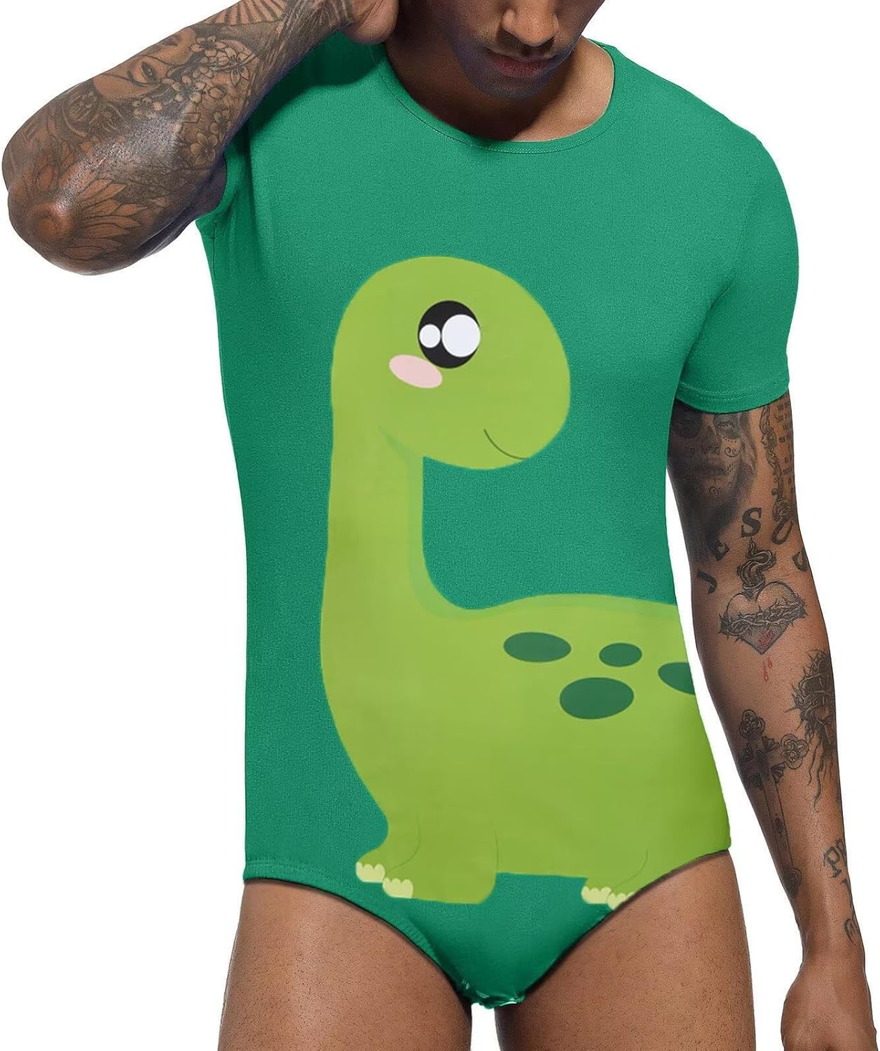 Landofgenie Men Short Sleeve Romper Pajama Bodysuit One Piece Sleepwear Tops Cute Print Onesie - Dinosaur George - Image 5