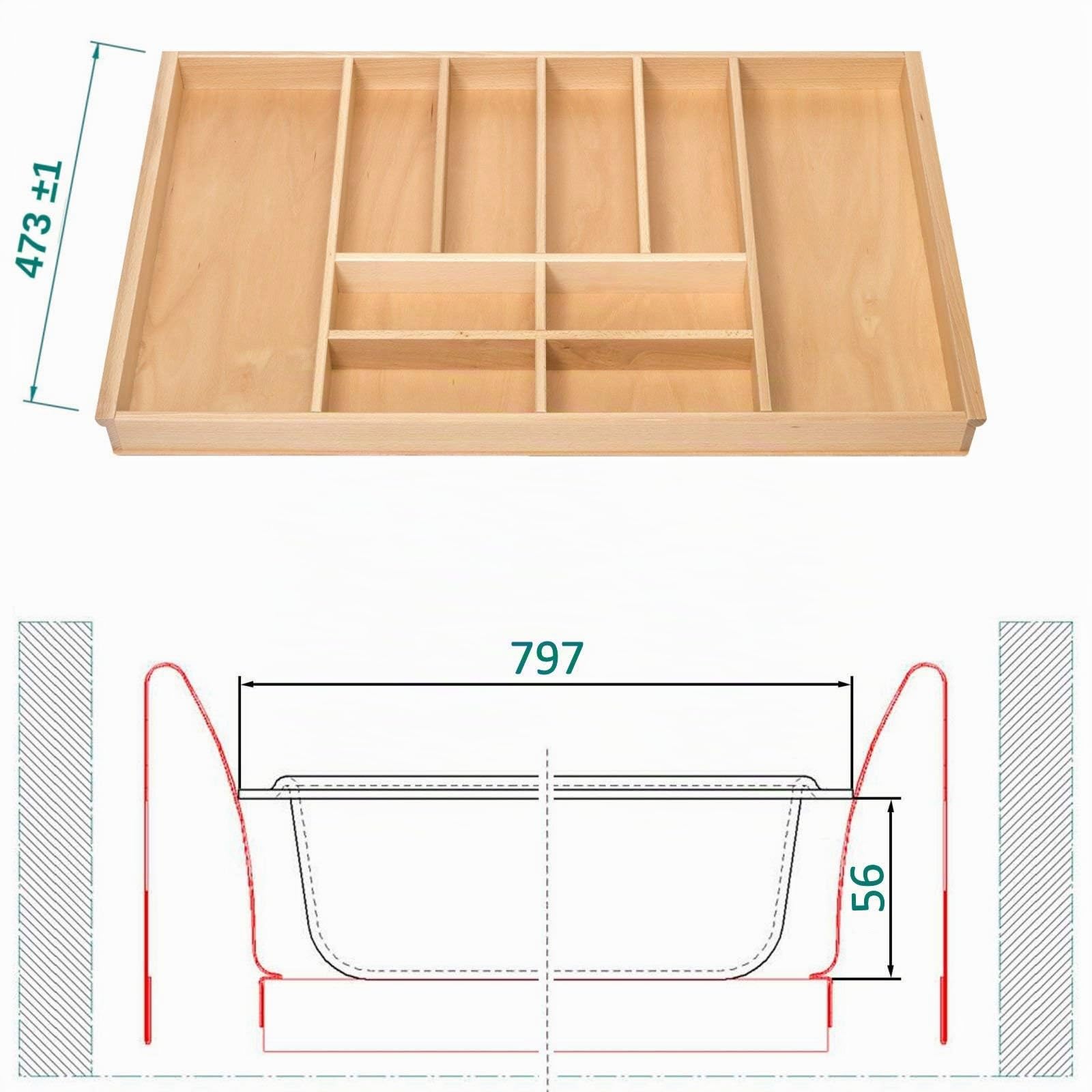 HAYA Cubertero para cajón de 90 mm p.ej. Nobilia a partir de 2013 (473 x 797 mm) Cubertero de madera con 10 compartimentos ORGA-BOX III