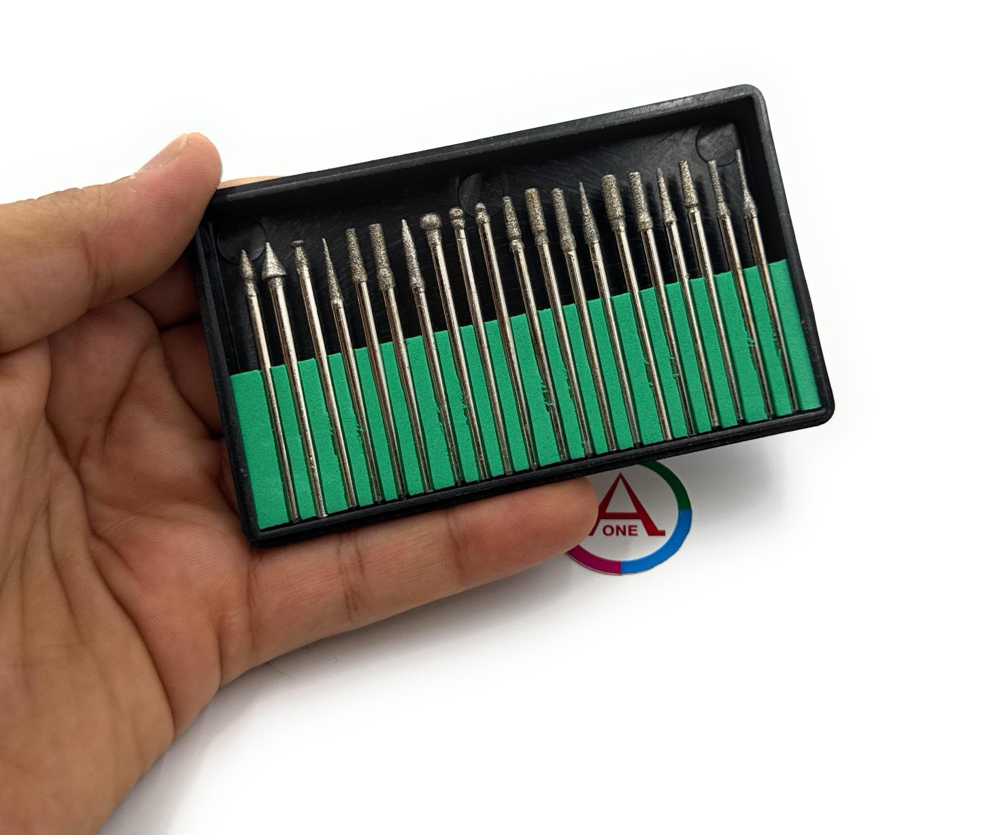 Aone Diamond Coated Bur Bit Set of 20 pieces Mandrel 2.3mm for Grinding, Engraving, Carving & Shaping on Metals, Wax, Plastic, Ceramic, Clay on Dental, Jewellery Making, Model Making, Hobby Crafts DIY