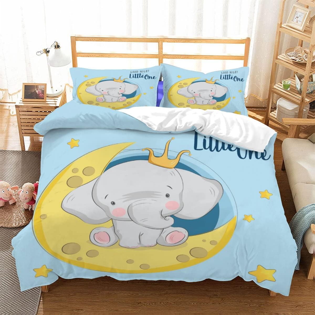 3D Printed Duvet Cover Moon Elephant Pattern Printed Bedding Duvet Cover with Zipper Closure Soft Microfiber（240x220cm）