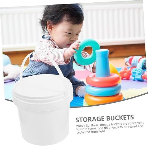 Miniatura 7 de Hemoton Cubo de almacenamiento portátil para tinas de plástico, contenedor con tapa, cubos de hielo de plástico, cubo blanco con tapa, cubetas de