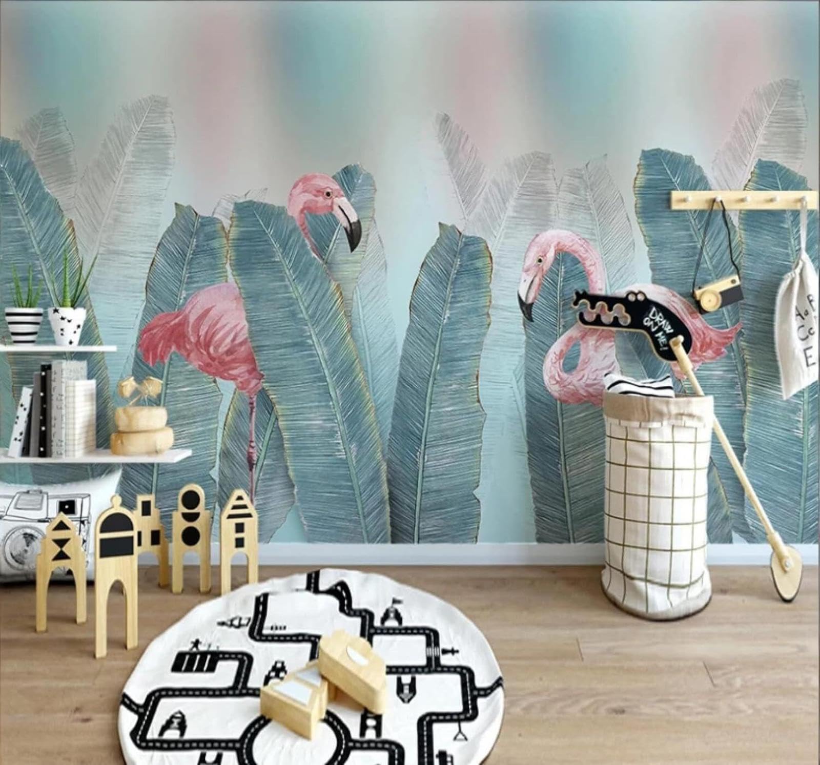 XLMING Fresh Plants Green Leaves Pink Flamingos 3D Wallpaper Luxury Home Dining Decor Paste Sofa Living Room The Wall for Bedroom Mural-250cm×170cm
