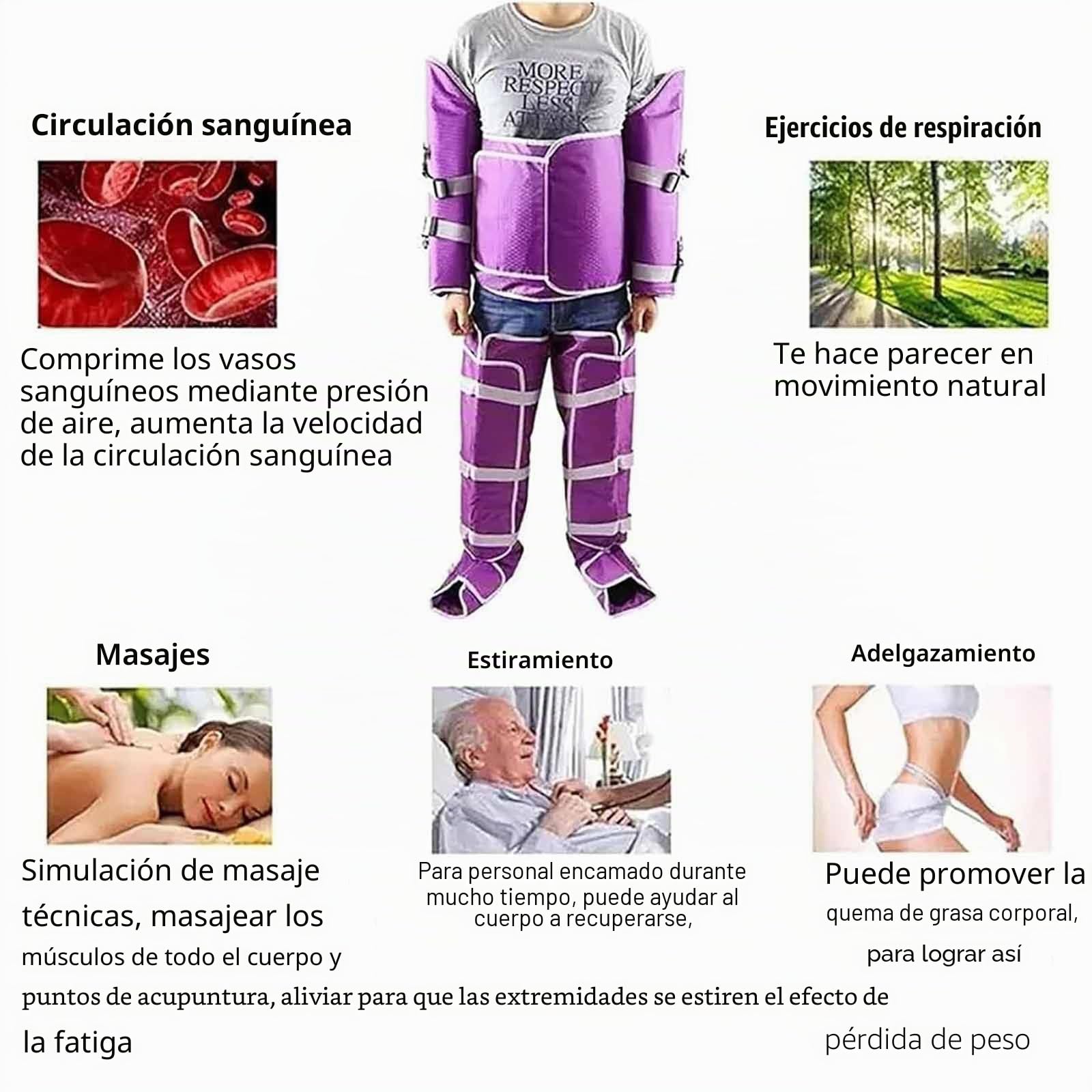 Masajeador Compresión Aire Presoterapia para Hogar | 4 Programas | 3 Niveles Intensidad | 16/40 Airbag | Masaje Secuencials | Masaje Piernas,Brazo Y Abdomen,Purple