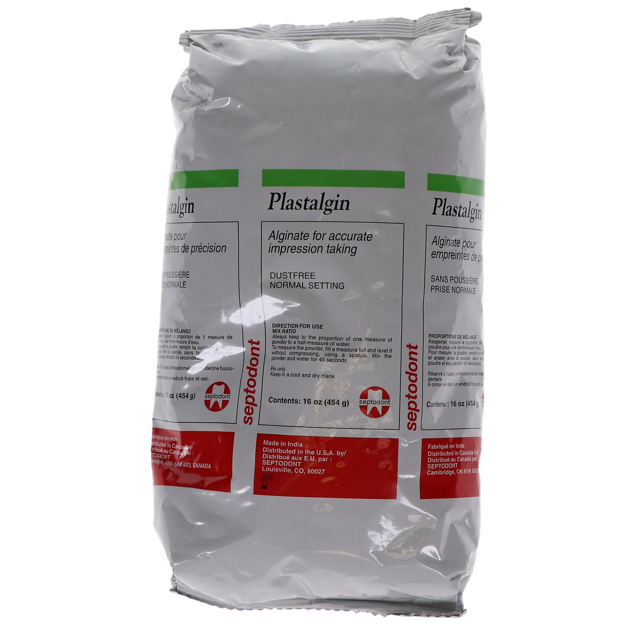 Septodont C1100 Plastalgin Regular Set Dust Free Alginate Apple Flavored 16 Oz