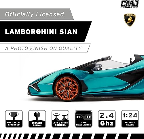Miniatura 8 de Escala 124 con licencia oficial RC Lamborghini Sián FKP 37, Blue Lambo Sport Racing Hobby Toy Car Modelo de vehículo para niños niñas y adultos