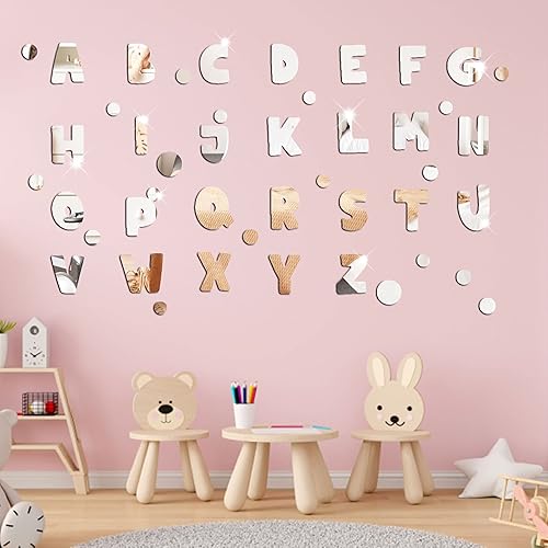 Miniatura 7 de Adhesivo acrílico para pared de espejo, letras del alfabeto, decoración de pared de espejo para dormitorio de niños, sala de estar, calcomanías de