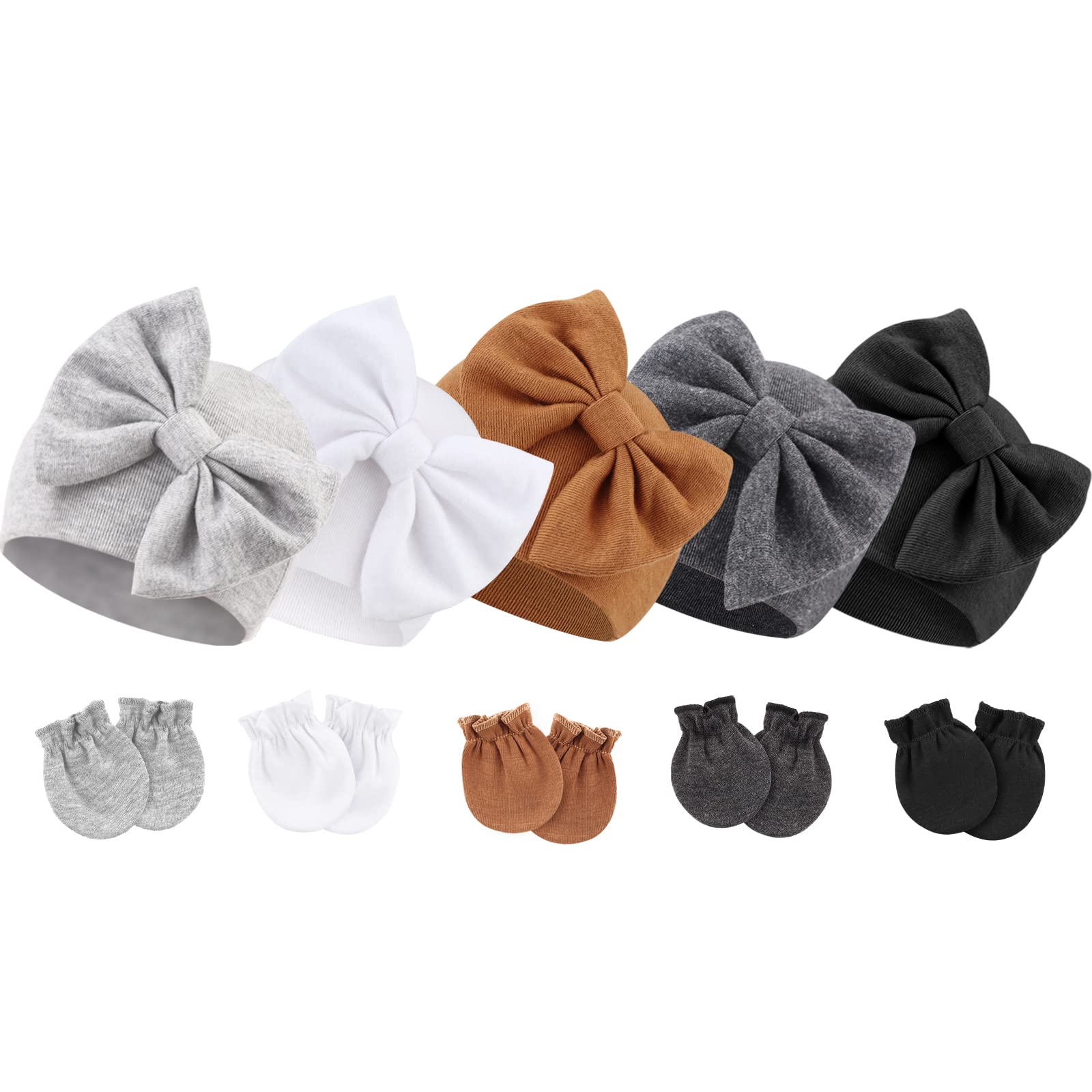 DRESHOW Neugeborene Baby Mütze Fäustlinge Krankenhaus Hut Beanie Säuglingshüte mit Schleife Baby Handschuhe